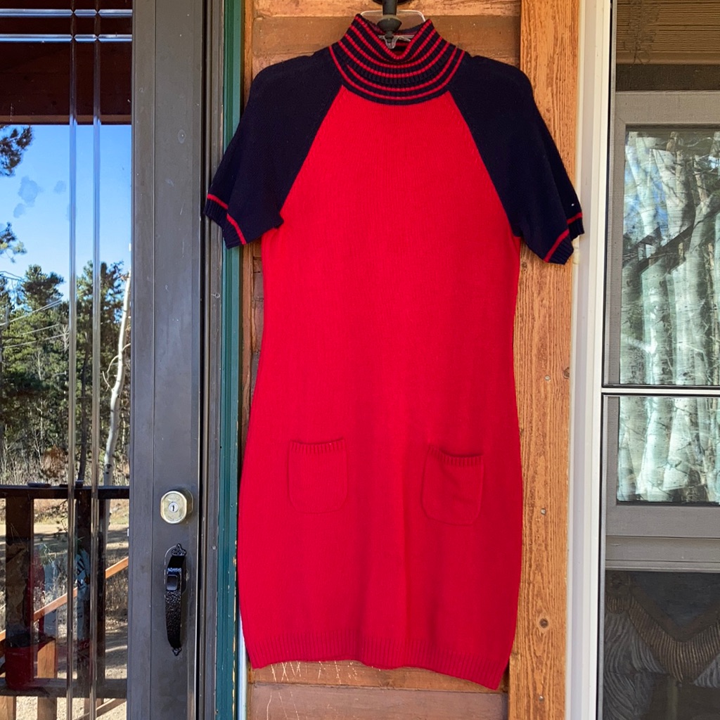 Tommy Hilfiger Sweater Dress Size M Red And Blue Great Condition